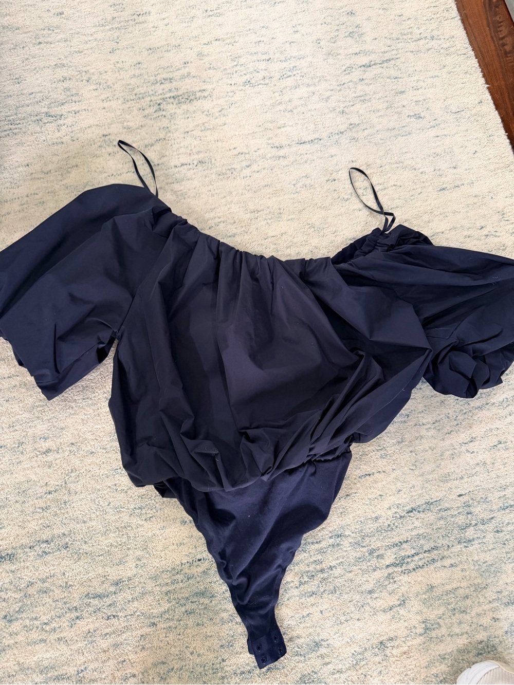 Off-Shoulder Navy Bodysuit with Puff Sleeves